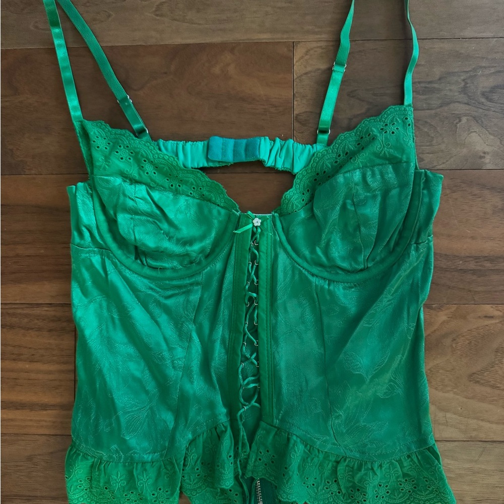 Sky to Moon Green Lace-Up Corset Top